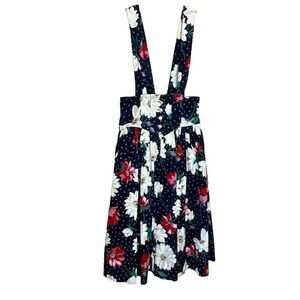 Vintage Clues Collection 10 Overall Dress Black Floral Adjustable Straps Cotton